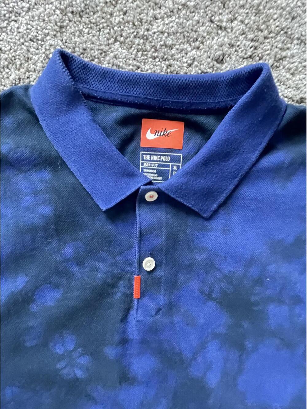 Nike Dri-FIT Polo XL Deep Royal Blue Fog Wash Tie Dye Golf Shirt